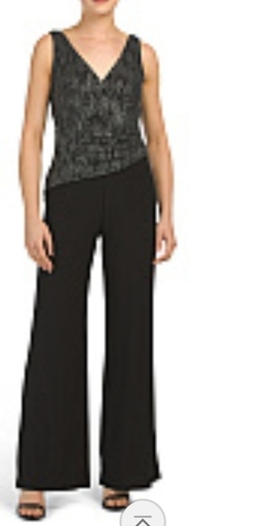 Anne Klein Black and Silver Metallic Jumpsuit